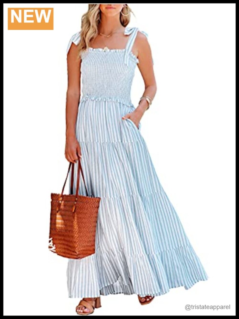 Women's Cotton Maxi Dress with Pockets Adjustable Straps A-Line Ruffle Hem